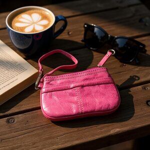 Vintage Leather Clarks Wristlet with Key Holder Zipped Pouch Reddish